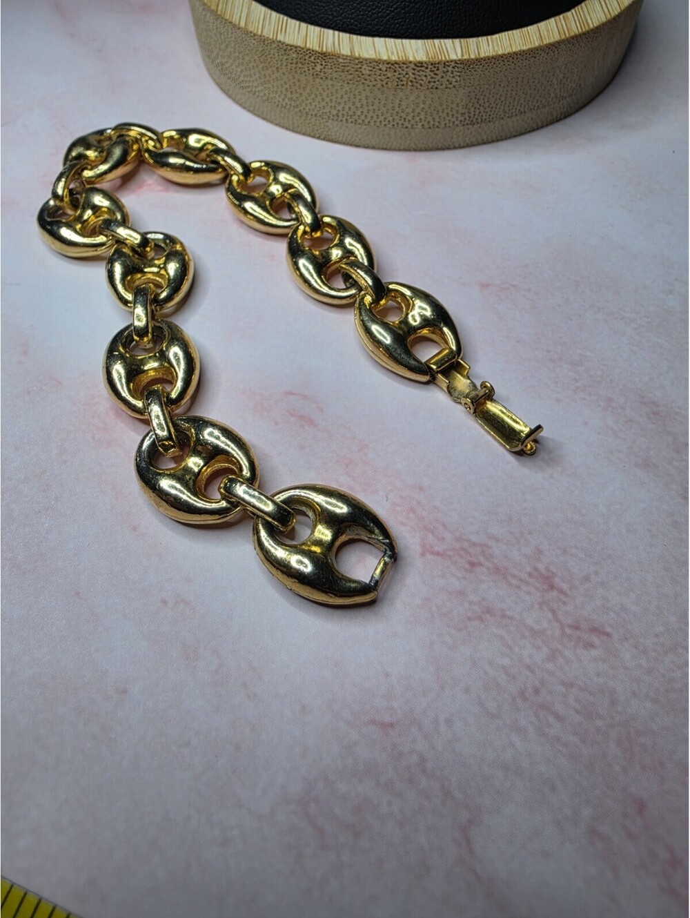Chunky Puffed Mariner Link Bracelet Gold Tone Thick Anchor Style Chain